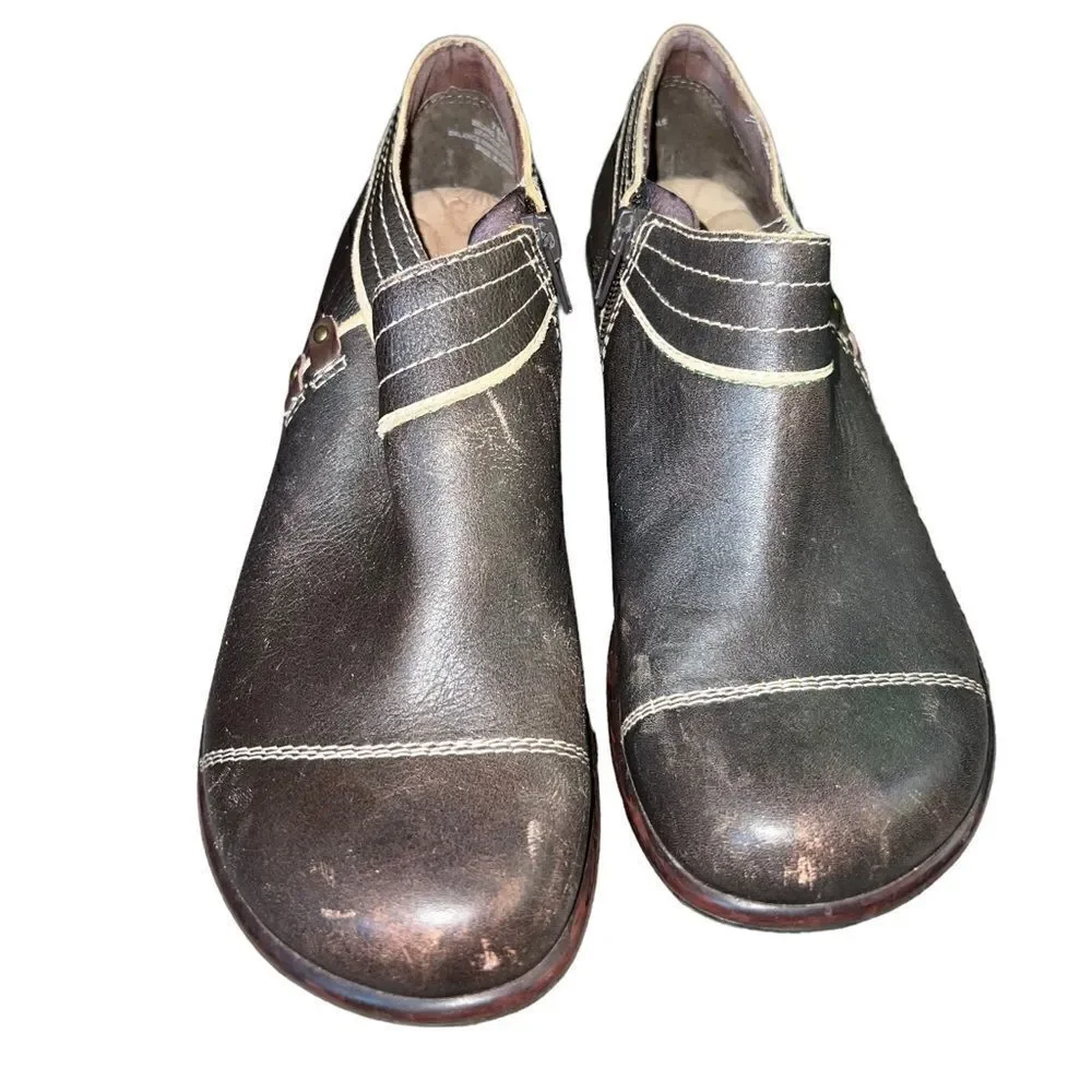Jambu‎ brown leather block heel and side zip booties women's size 7.5